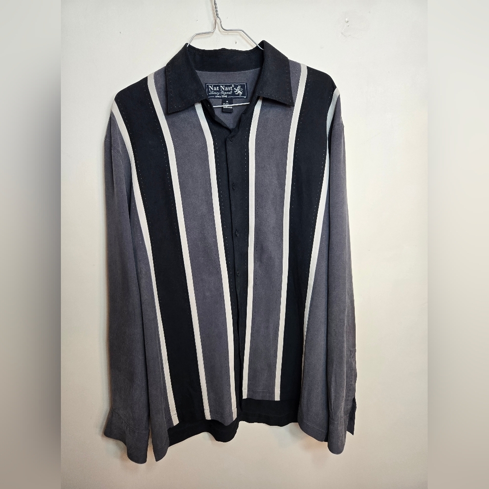 Nat Nast Black and Gray + Brown And Tan Striped Shirts - Picture 2 of 13